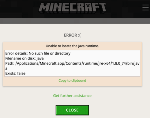 My Minecraft app won t let me enter the game on my MAC. Every time I re-dowload and delete the folder the same message pops up. What do i do