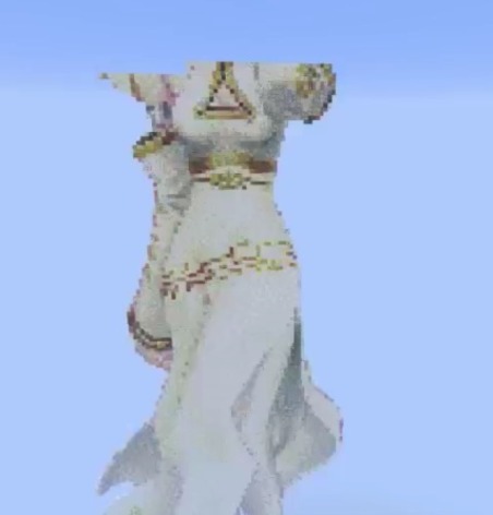 Female Video Game character with white dress and gold triangle on the dress - 1