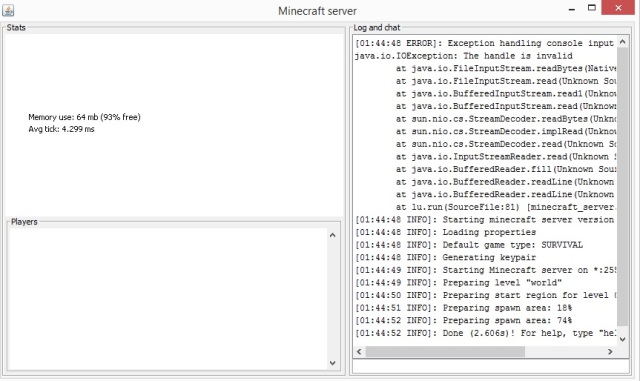 Exception handling console in minecraft